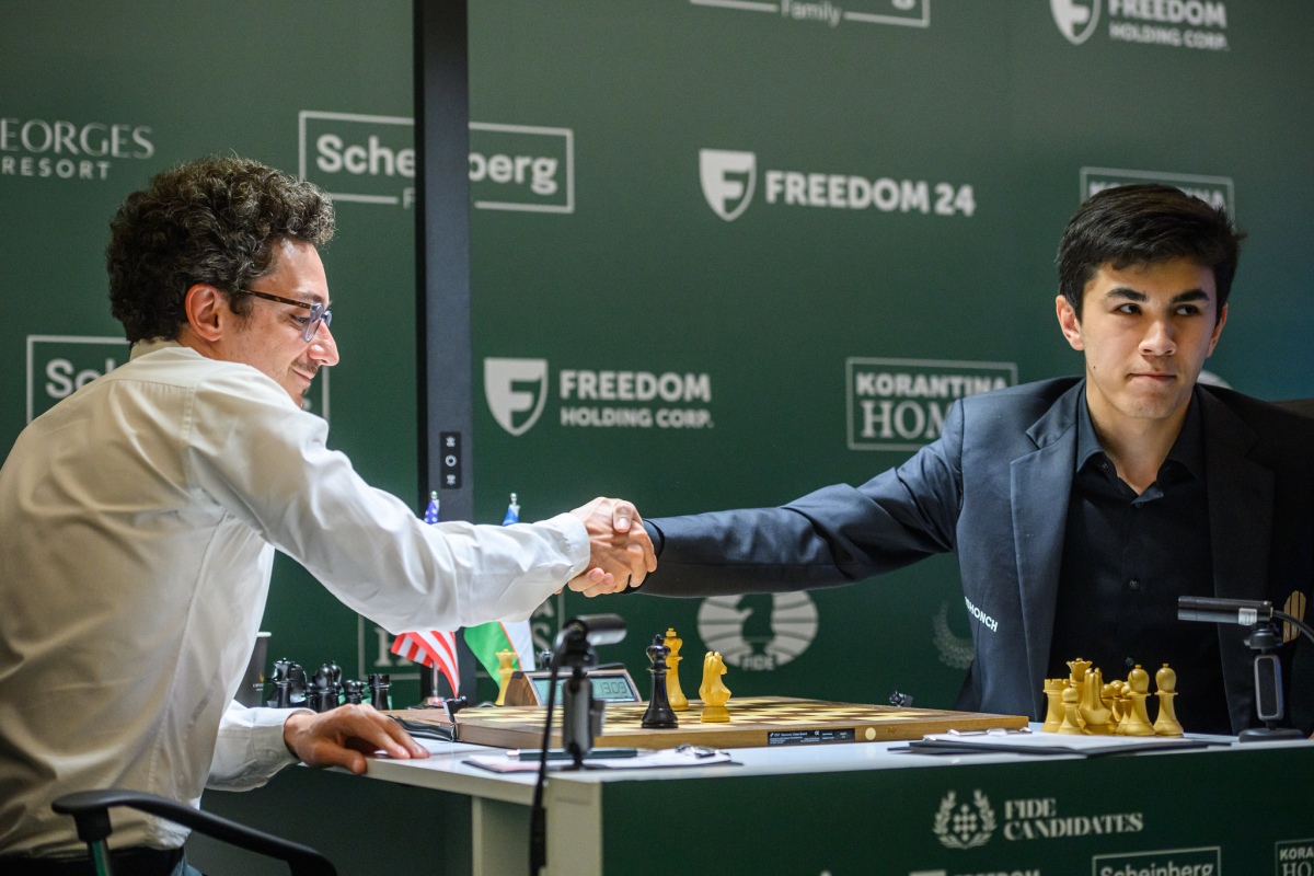 Javokhir Sindarov during the 2026 Candidates